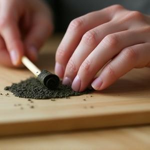 Artisan's hands delicately rolling the dhoop paste onto thin organic bamboo sticks.