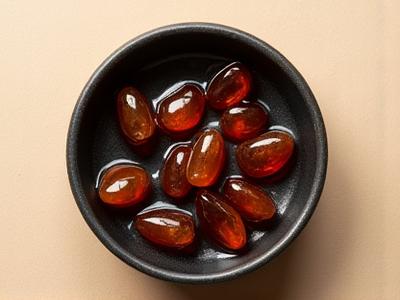 Myrrh resin tears in a dark ceramic dish