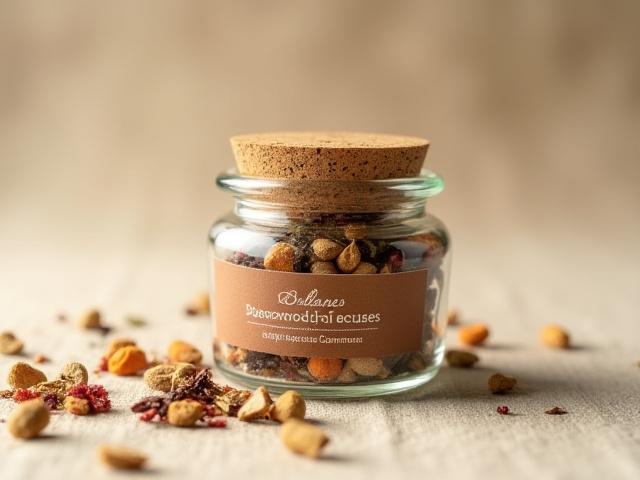 Philip Solomons loose incense blend in a reusable glass jar, with a clear label and natural cork stopper.